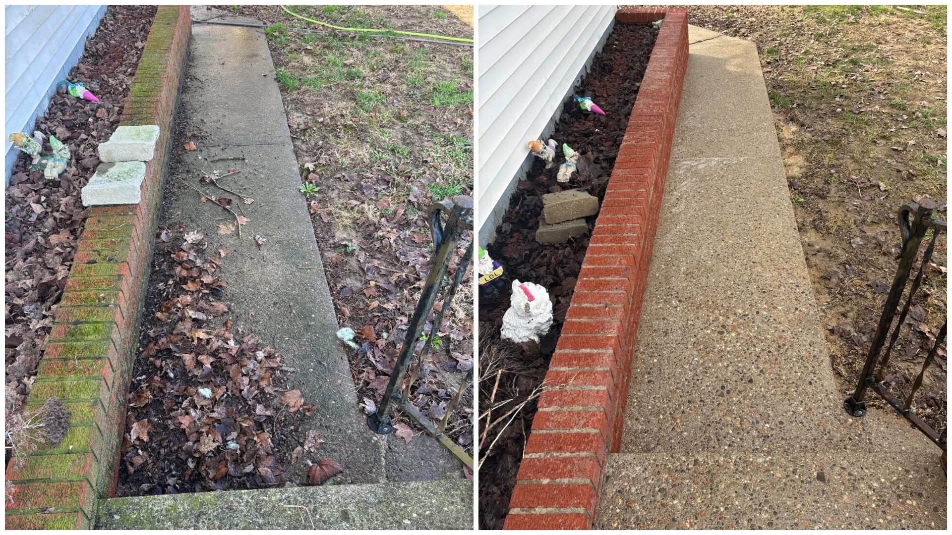 Concrete sidewalk before and after cleaning