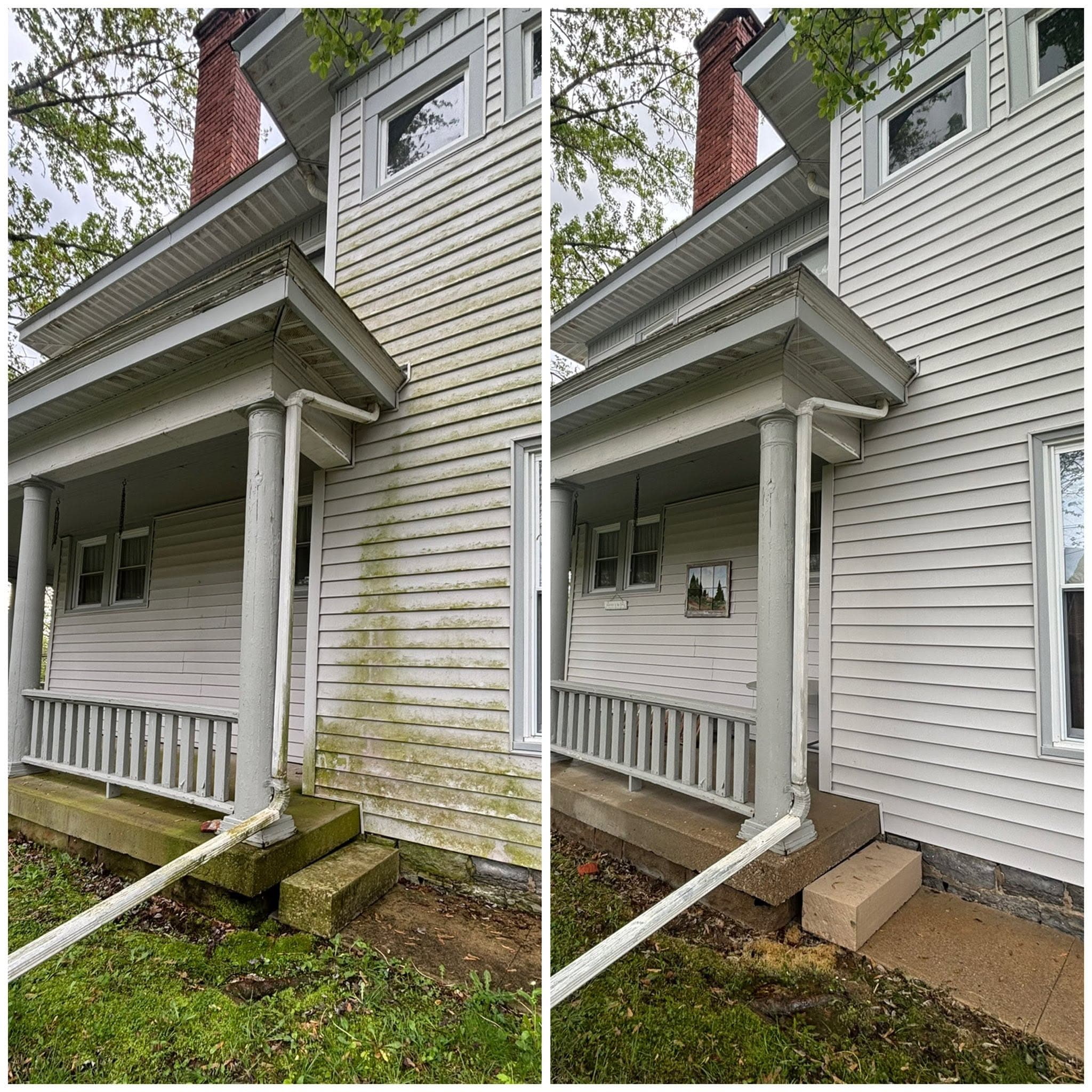 Home exterior and porch before and after washing